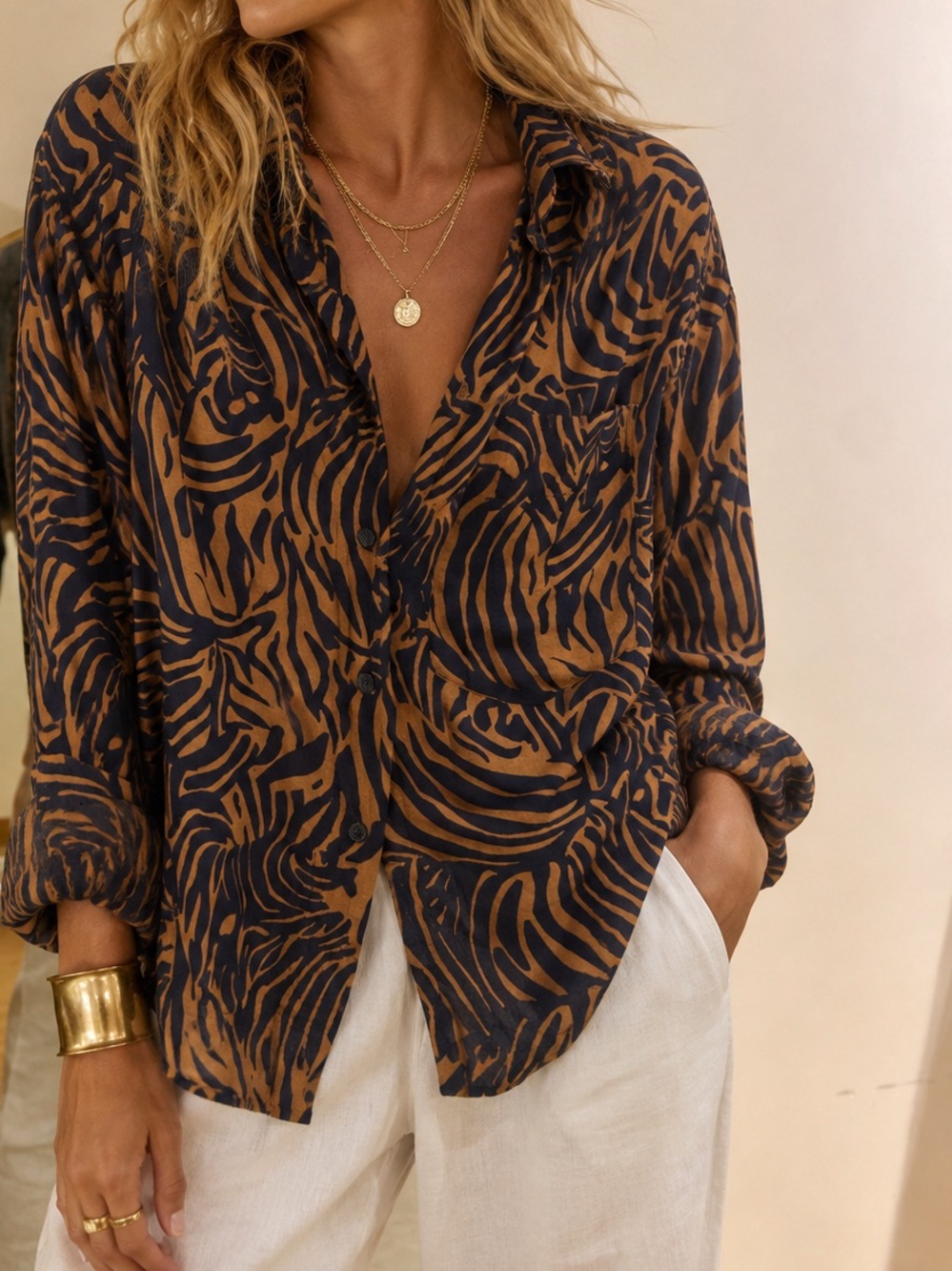Joie Linen Blend Tiger Button Up